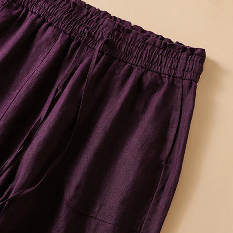 Buddha Stones Casual Straight Leg Design Cotton Women's 7-8 Length Wide Leg Pants With Pockets