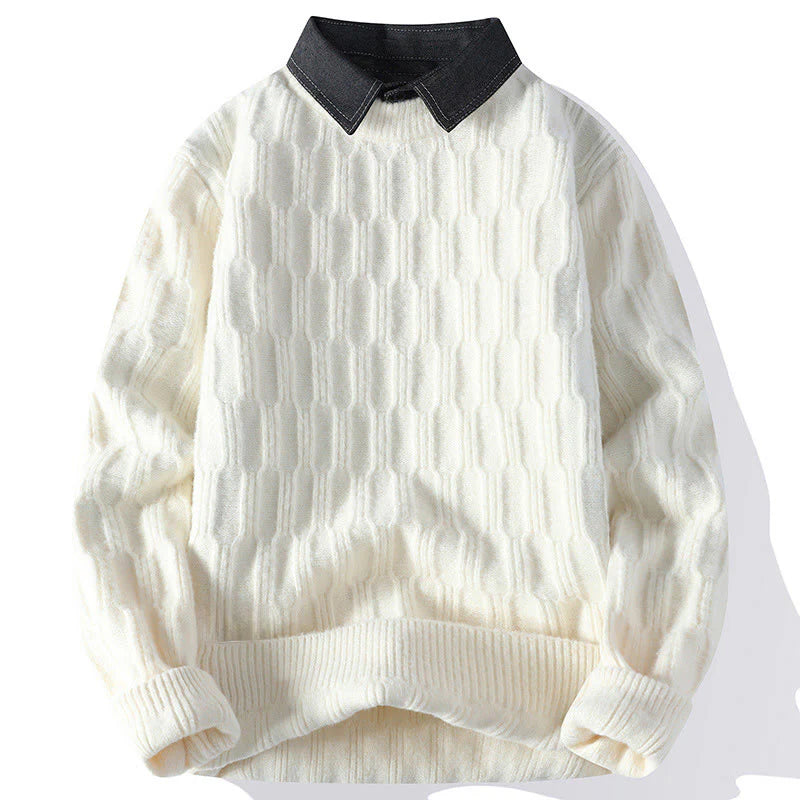 Buddha Stones Winter Black Stand Collar Lines Design Warm Men's Long Sleeve Knitted Sweater