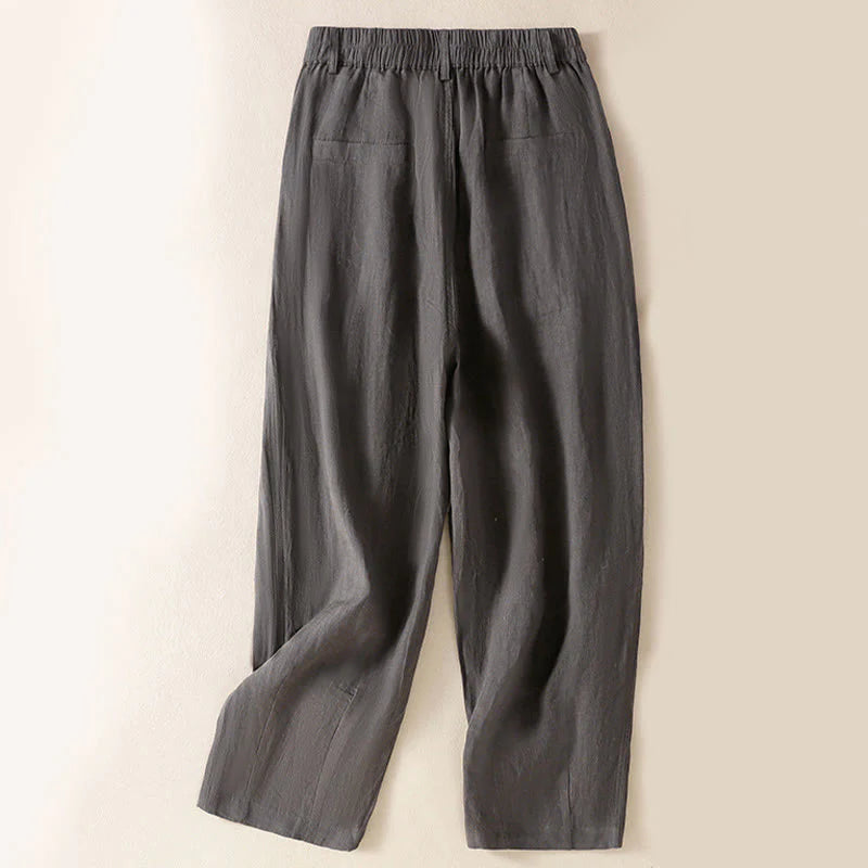 Buddha Stones Summer Button Zipper Ankle-Length Women's Pants With Pockets