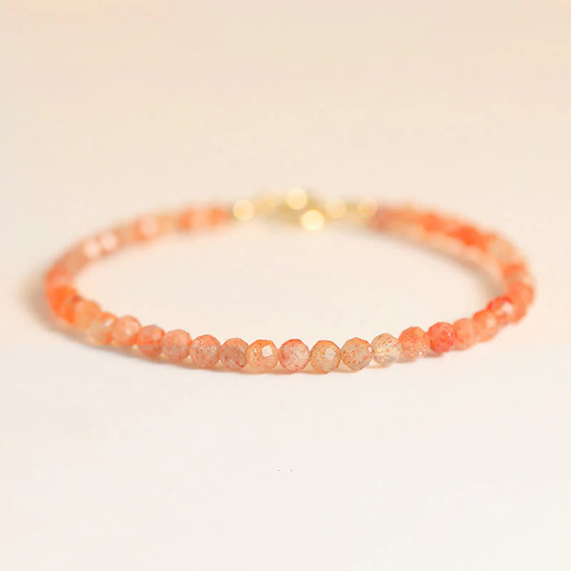 Buddha Stones 3mm Sun Stone Ultra-thin Beads 14k Gold Plated Copper Wealth Bracelet