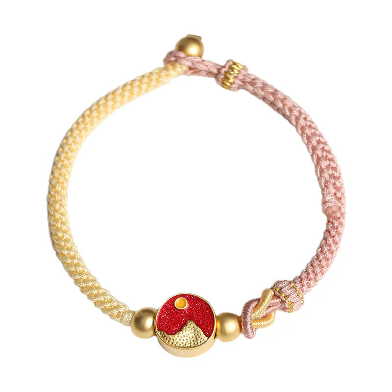 Buddha Stones Handmade Mountain and Sea Engraved Luck Two-Color String Couple Bracelet