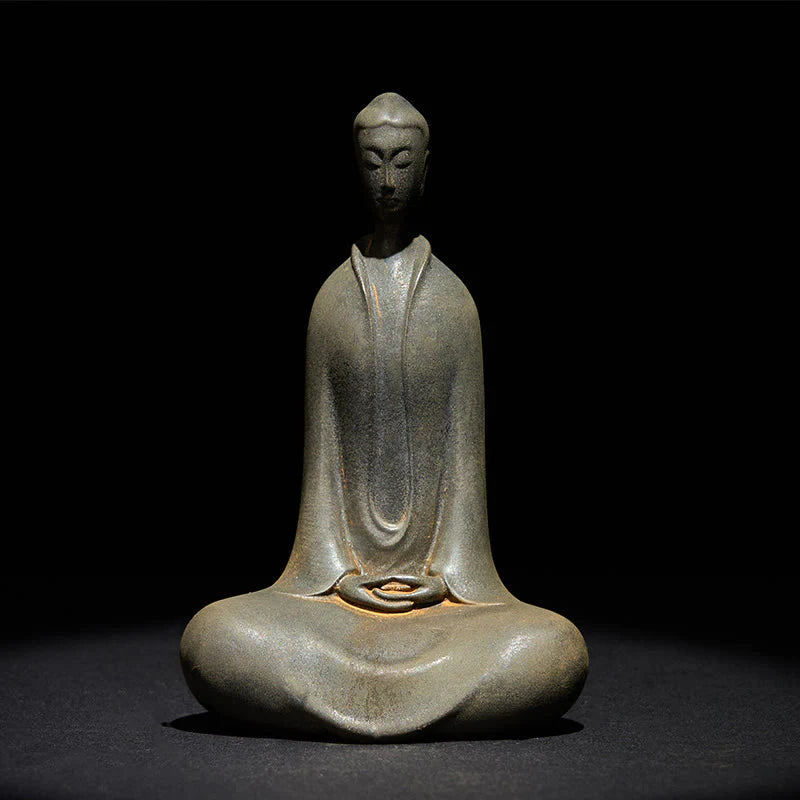 Buddha Stones Handmade Sakyamuni Buddha Iron Powder Rust Cast Resin Statue Home Decoration
