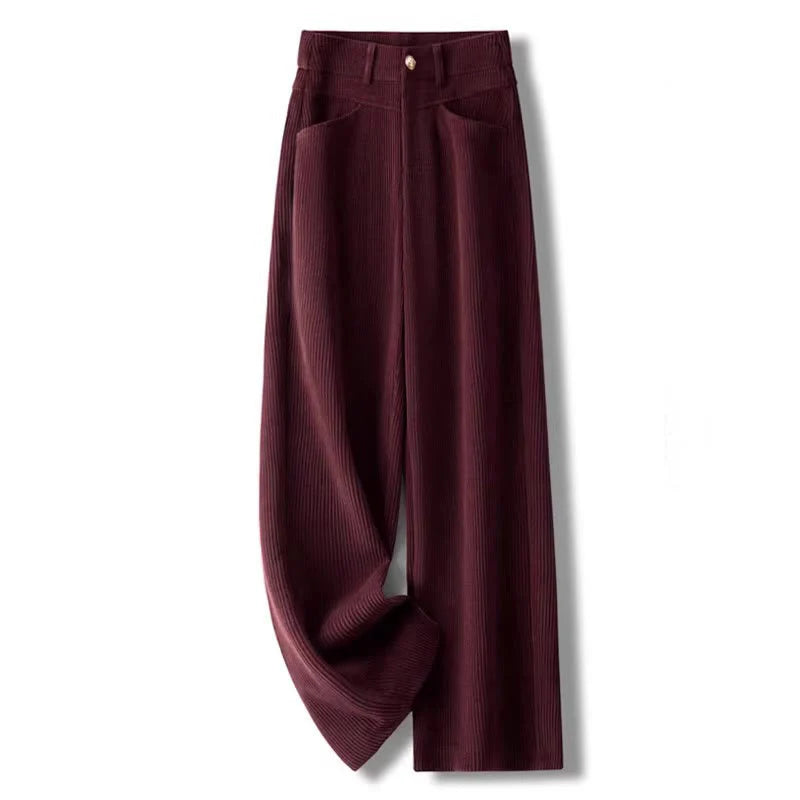 Buddha Stones Winter Straight Leg Design Cotton Corduroy Women's Wide Leg Pants With Pockets