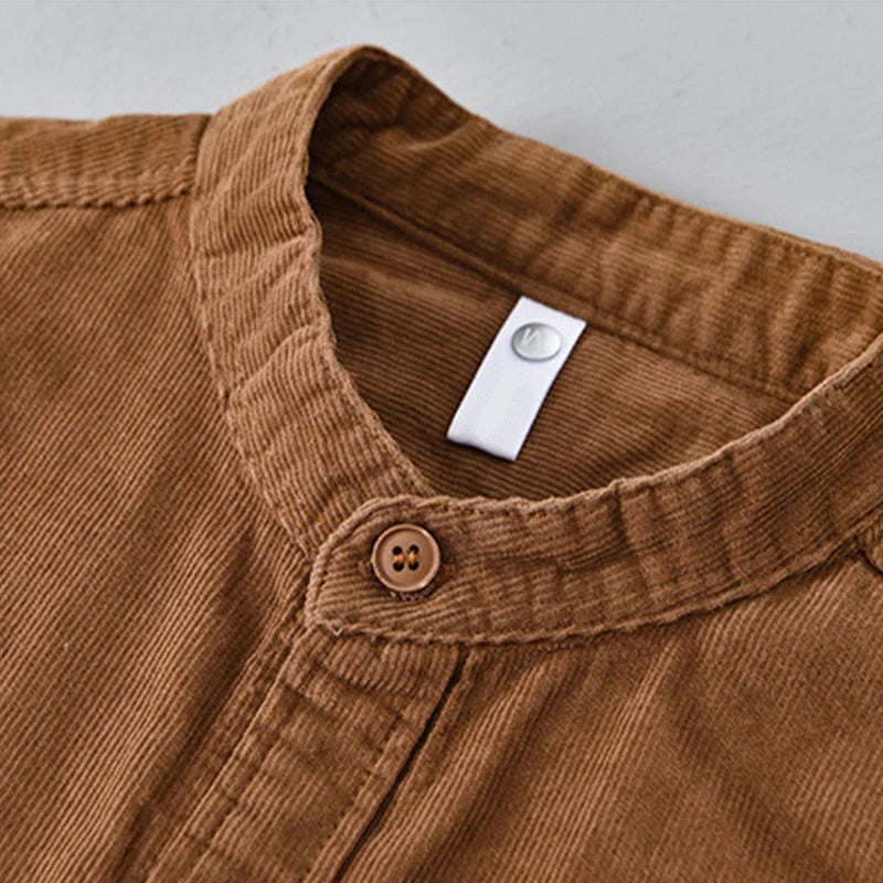 Buddha Stones Plain Button Down Cotton Corduroy Men's Long Sleeve Jacket