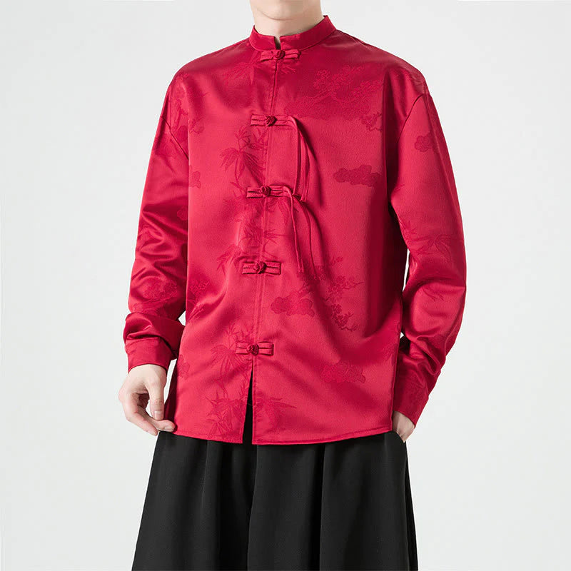 Buddha Stones Plain Frog-Button Design Tang Suit Men's Long Sleeve Jacket