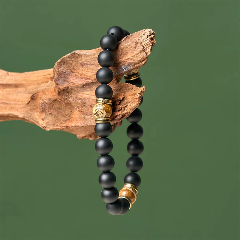 Buddha Stones Natural Frosted Black Onyx Picture Jasper Fortune Bracelet