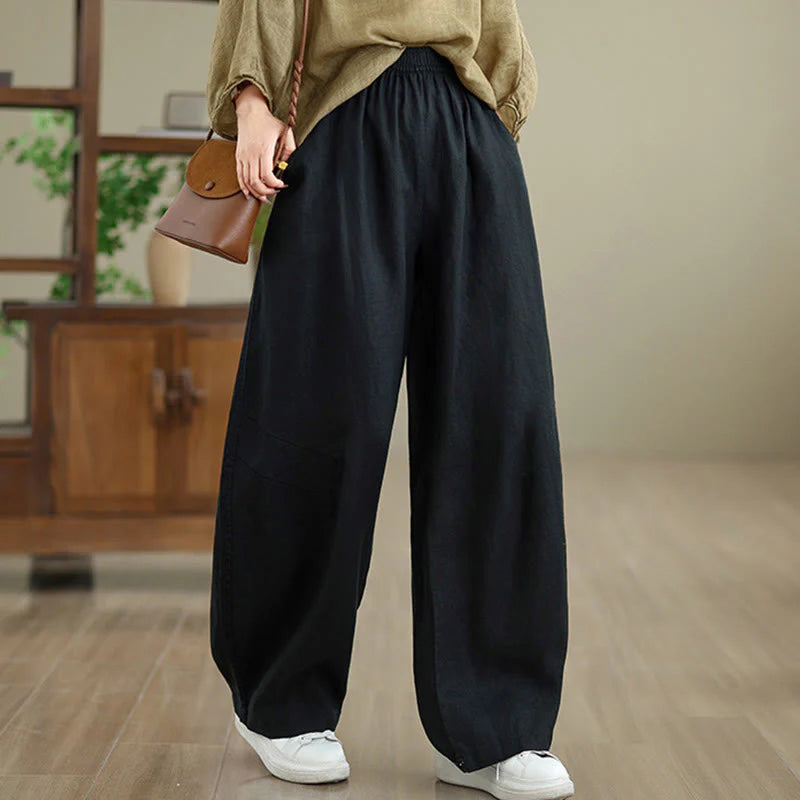 Buddha Stones Casual Plain Cotton Women's Wide Leg Pants With Pockets