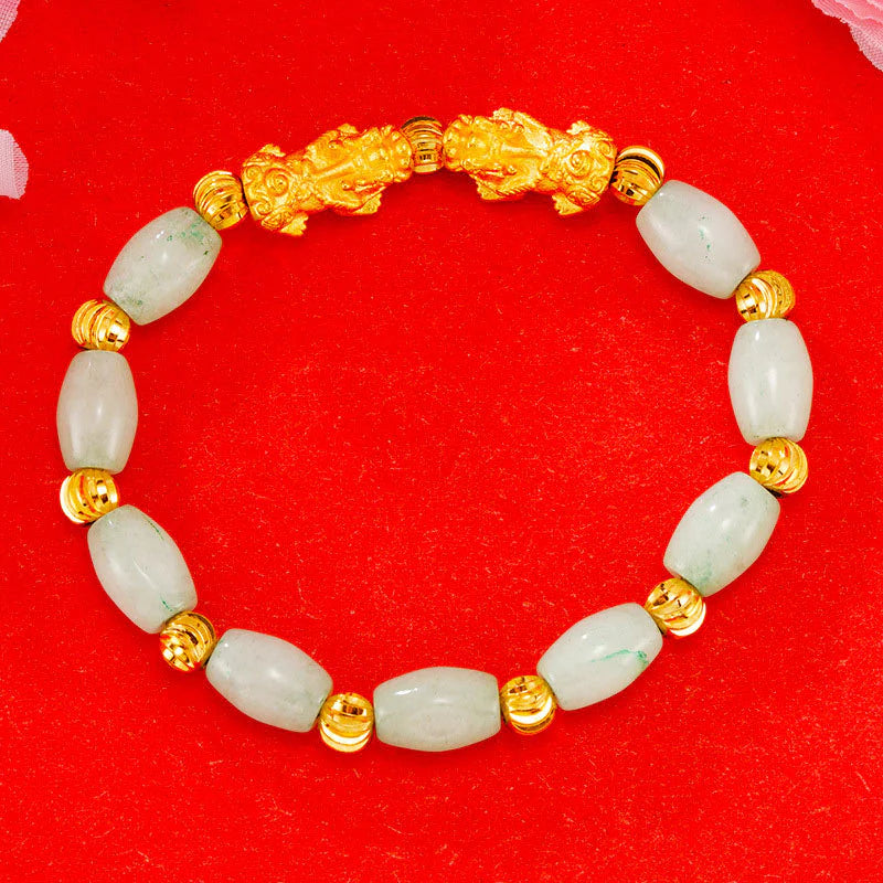 Buddha Stones Electroplating Golden Double Pixiu Wealth Bracelet