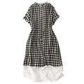 Buddha Stones Spring Gingham Knee Length Women's Short Sleeve Dress With Tie Waist Chiffon Hem