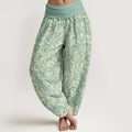 Buddha Stones Cotton Flowers Buds Serrated Leaves Pattern Women's Elastic Waist Harem Pants