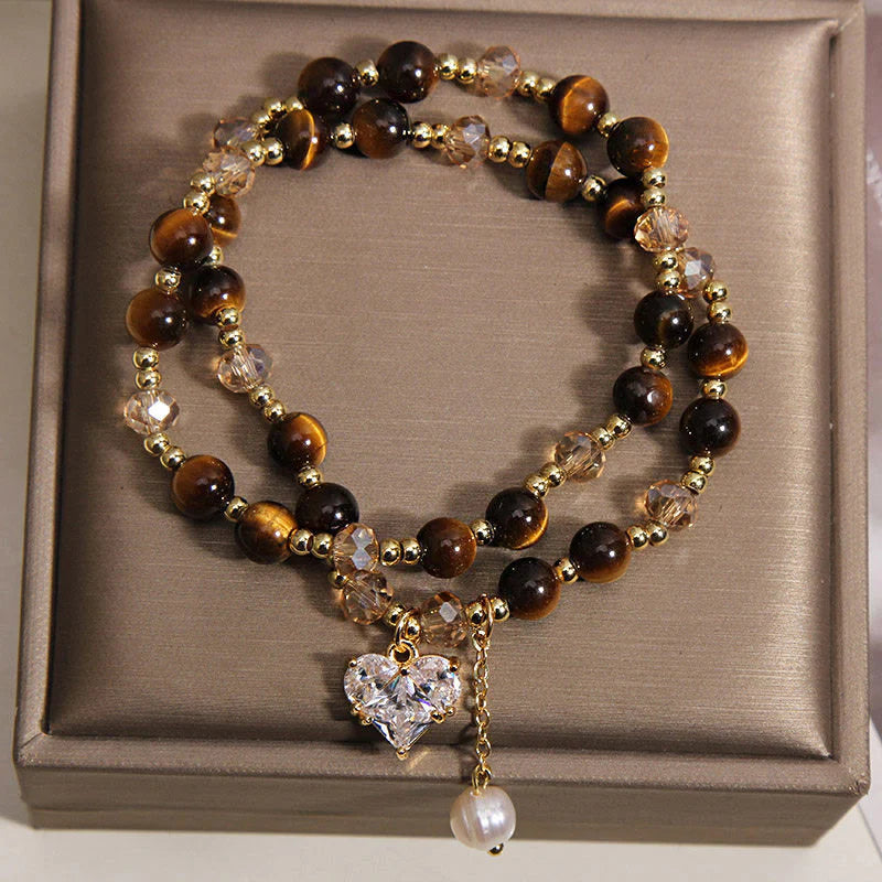Buddha Stones Natural Tiger Eye Love Heart Double Wrap Protection Bracelet