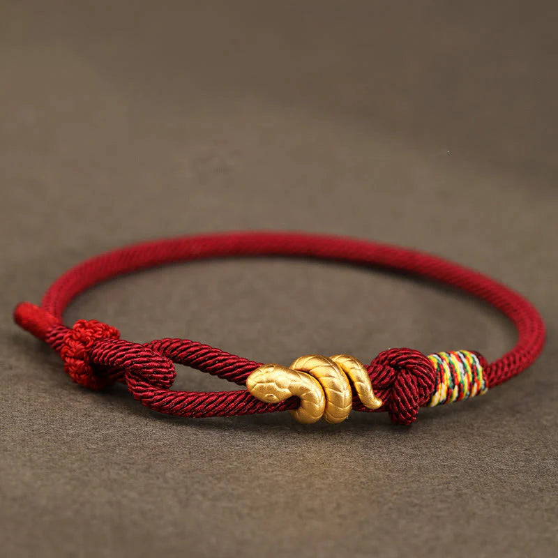 Buddha Stones 999 Gold Year of the Snake Design Handmade Luck Protection Rope Braided Bracelet (Extra 30% Off | USE CODE: FS30)