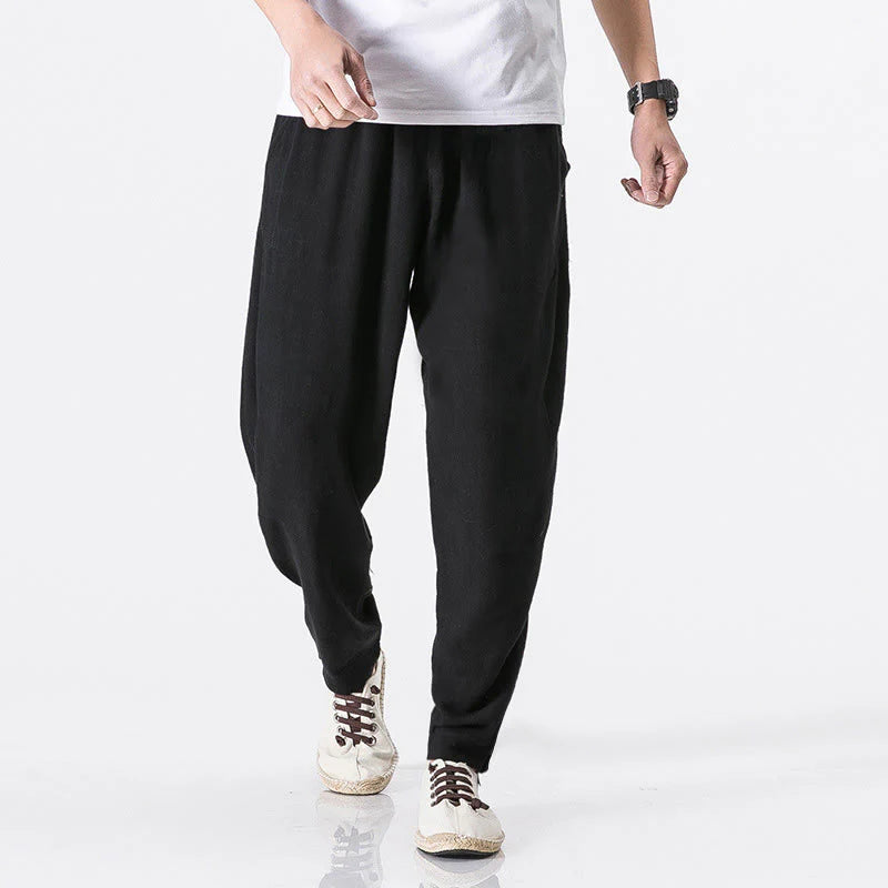 Buddha Stones Drawstring Elastic Waist Ankle-Length Men's Polyester Pants With Pockets