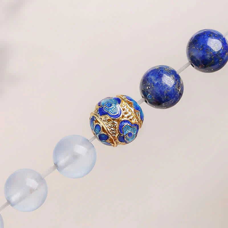 Buddha Stones Lapis Lazuli Aquamarine Red Agate Double Wrap Design Balance Bracelet