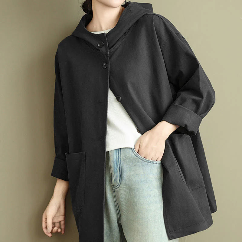 Buddha Stones Fall Vintage Hoodie Women's Cotton Linen Jacket With Front Pockets