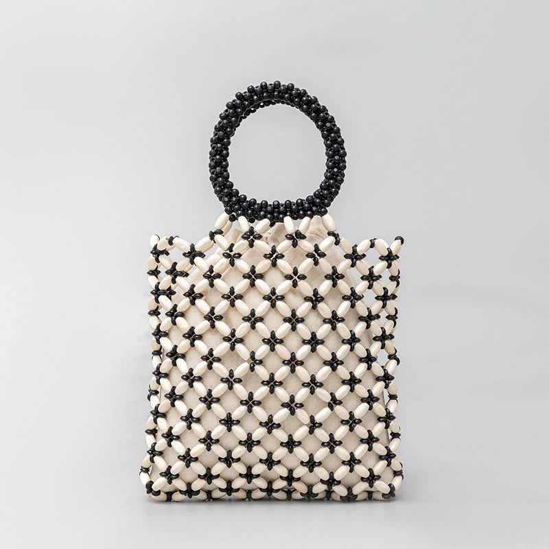 Buddha Stones Hand-woven Lozenge Wooden Beads Handbag