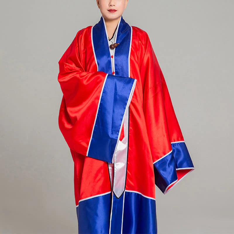 Buddha Stones Wudang Crane Embroidery Long Wide Sleeve Unisex Taoist Robe Gown Kimono For Qigong Tai Chi Ceremony
