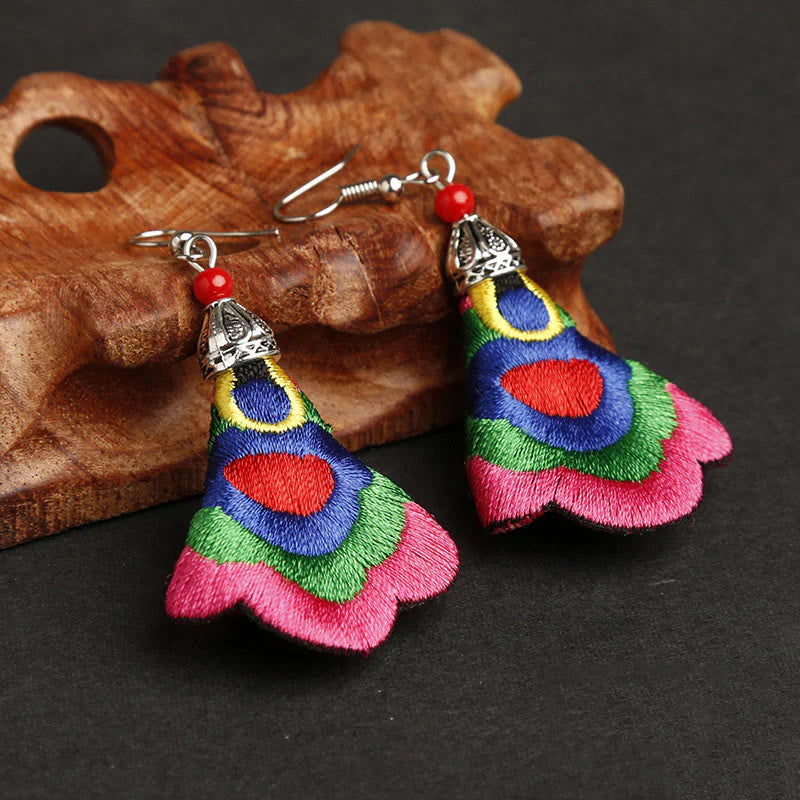 Buddha Stones Handmade Colorful Yi Embroidery Harmony Earrings