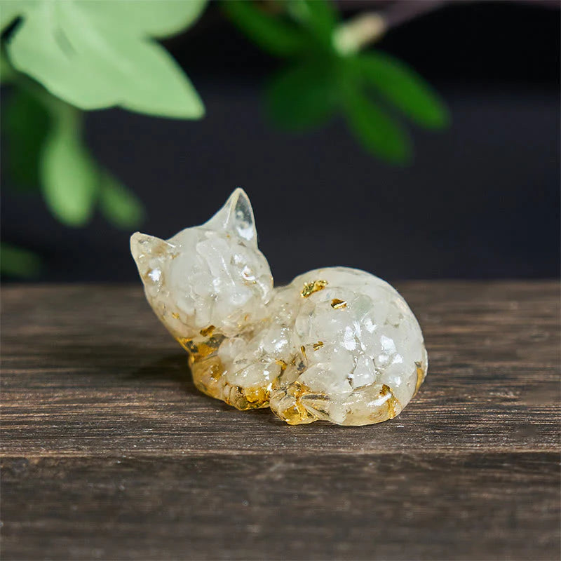 Buddha Stones Crystal Chip Epoxy Resin Small Cat Positive Decoration
