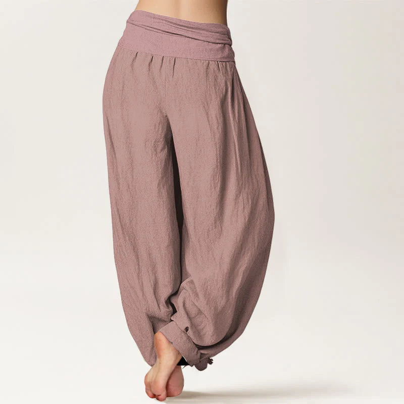 Buddha Stones LightPink Pure Cotton Women's Elastic Waist Harem  Pants
