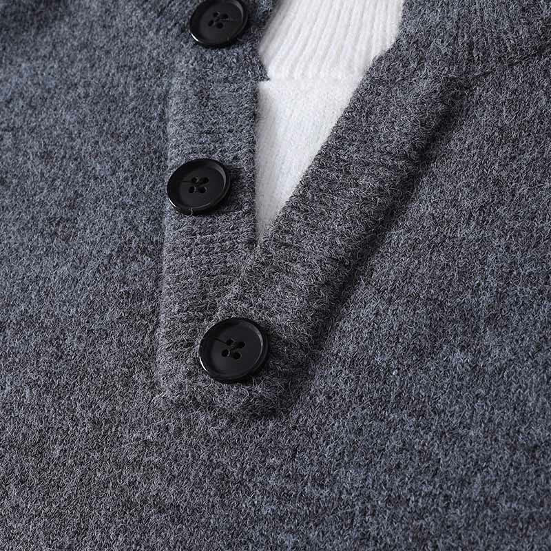Buddha Stones Winter Buttons Crew Neck Design Warm Men's Long Sleeve Knitted Sweater