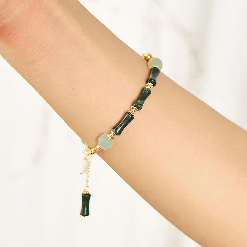 Buddha Stones Hetian Jade Peridot Bamboo Lily Of The Valley Wealth Faithfulness Adjustable Bracelet