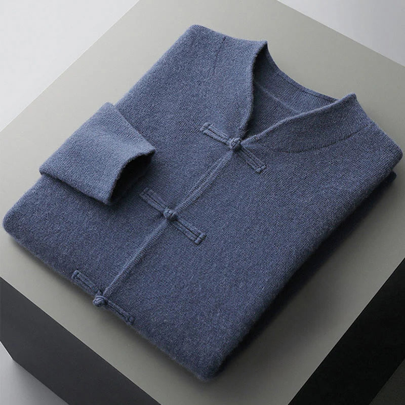 Buddha Stones Winter Solid Color Chinese Frog-Button Men's Wool Long Sleeve Sweater