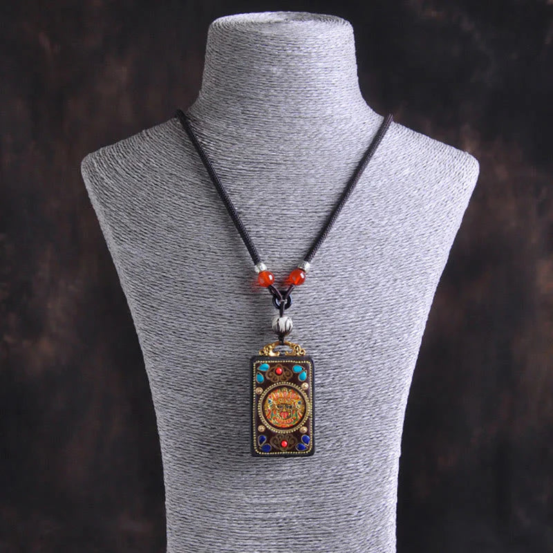 Buddha Stones Thangka Yin Yang Copper Coins Ebony Wood Zakiram Balance Pendant Necklace