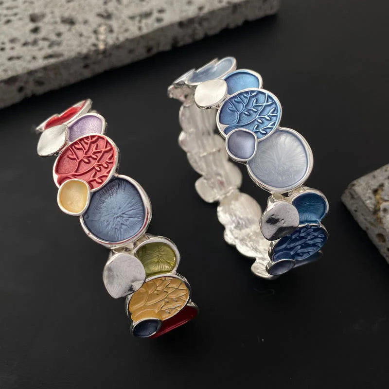 Buddha Stones The Tree Of Life Round Pattern Unity Alloy Elastic Bracelet Bangle