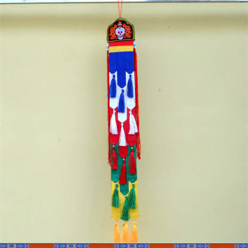 Buddha Stones Lotus Flower Eight Auspicious Symbols Meditation Enlightenment Colorful Tassels Wall Art