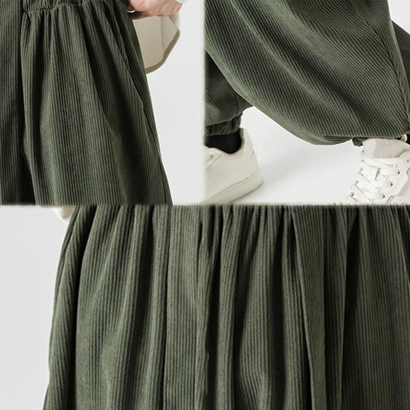 Buddha Stones Winter Solid Color Men's Harem Pure Cotton Corduroy Pants With Pockets