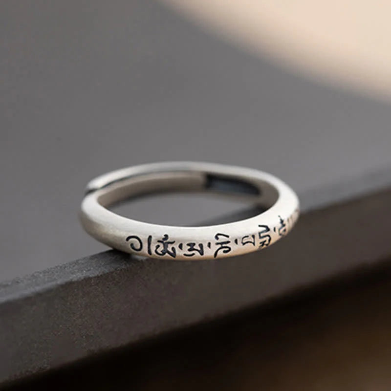 Buddha Stones 990 Sterling Silver Six True Words Om Mani Padme Hum Love Peace Ring (Extra 35% Off | USE CODE: FS35)
