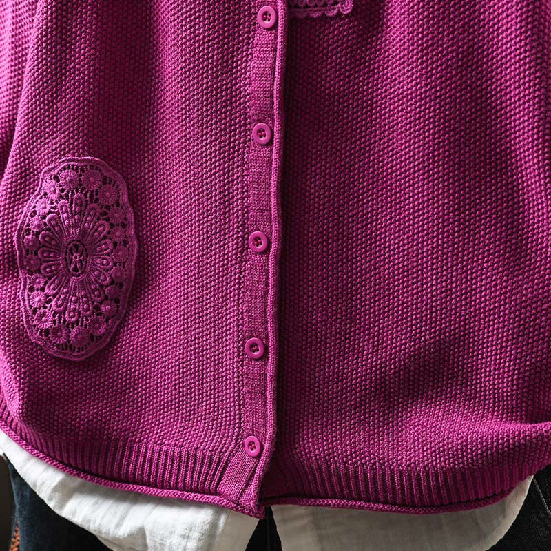 Buddha Stones Fall Floral Buttons Cotton Women's Long Sleeve Knitted Cardigan Sweater
