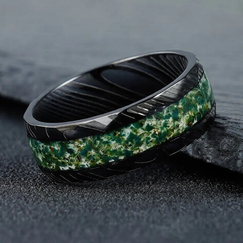Buddha Stones Faceted Natural Inlay Titanium Steel Strength Ring