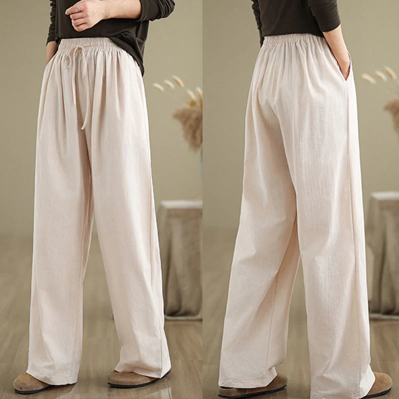 Buddha Stones Casual Straight-leg Women's Cotton Pants With Pockets