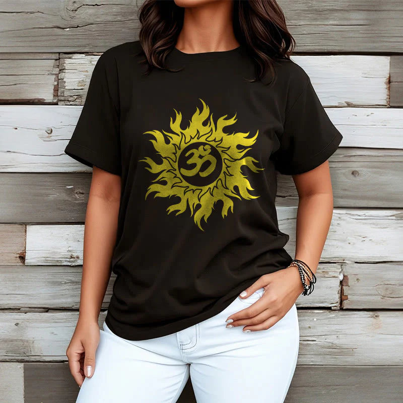 Buddha Stones OM Mantra Sanskrit Gold Sun Tee T-shirt