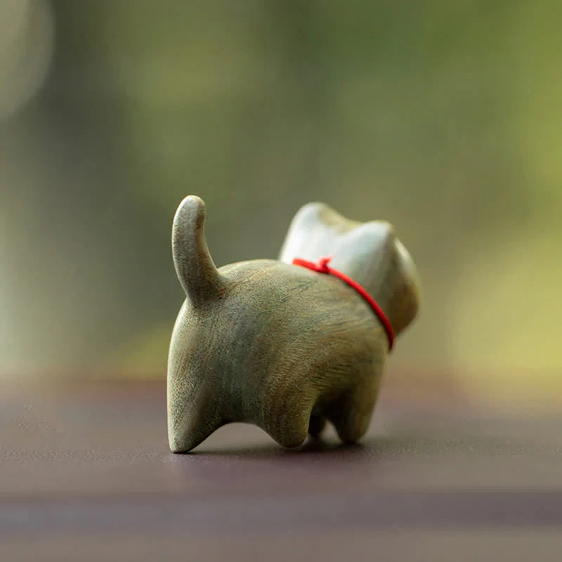 Buddha Stones Green Sandalwood Small Leaf Red Sandalwood Cute Cat Animals Soothing Peace Decoration