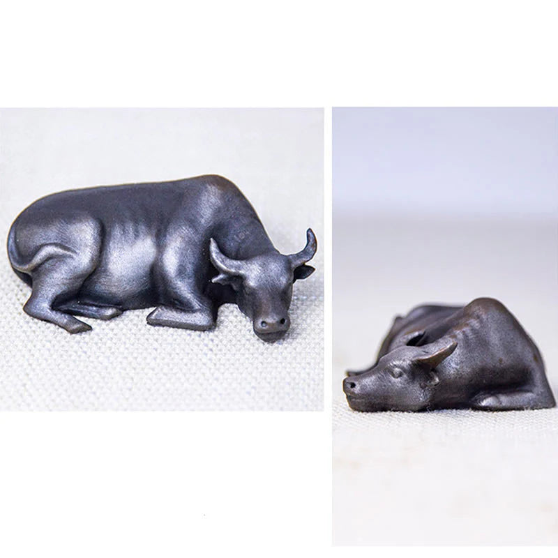 Buddha Stones Handmade Small Water Buffalo Bull Iron Powder Rust Cast Resin Statue Home Decoration