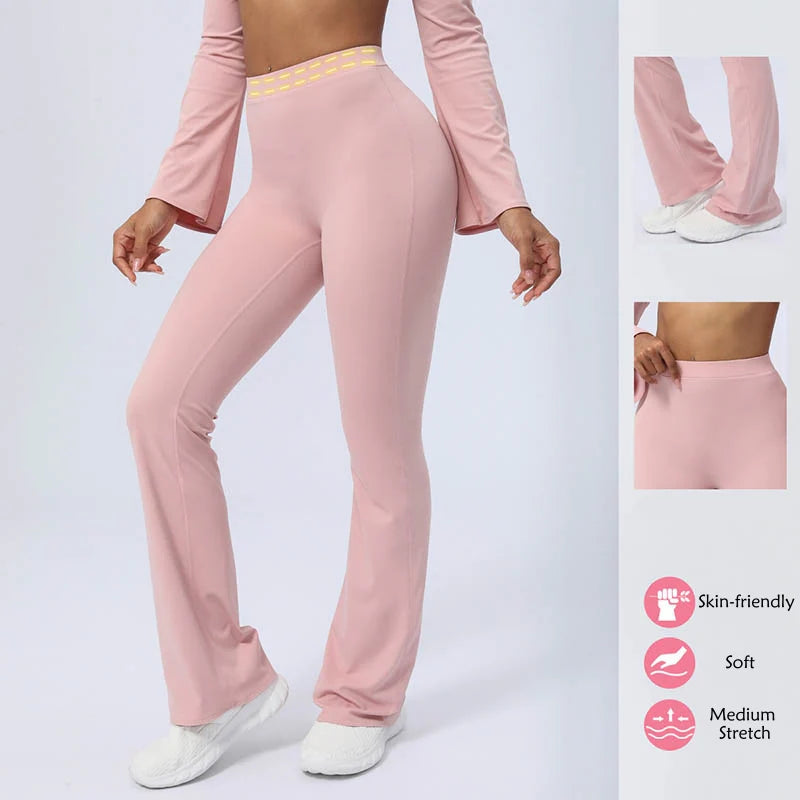Buddha Stones Long Sleeve Backless Strap Top Bra Flare Pants Fitness Yoga Outfit