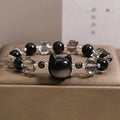 Buddha Stones Black Obsidian Cat Head Purification Strength Bracelet