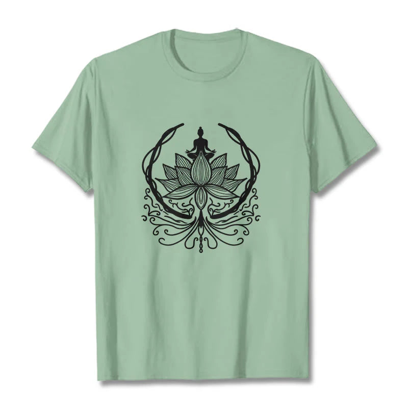 Buddha Stones Meditation Buddha Seated Inside A Lotus Flower Tee T-shirt