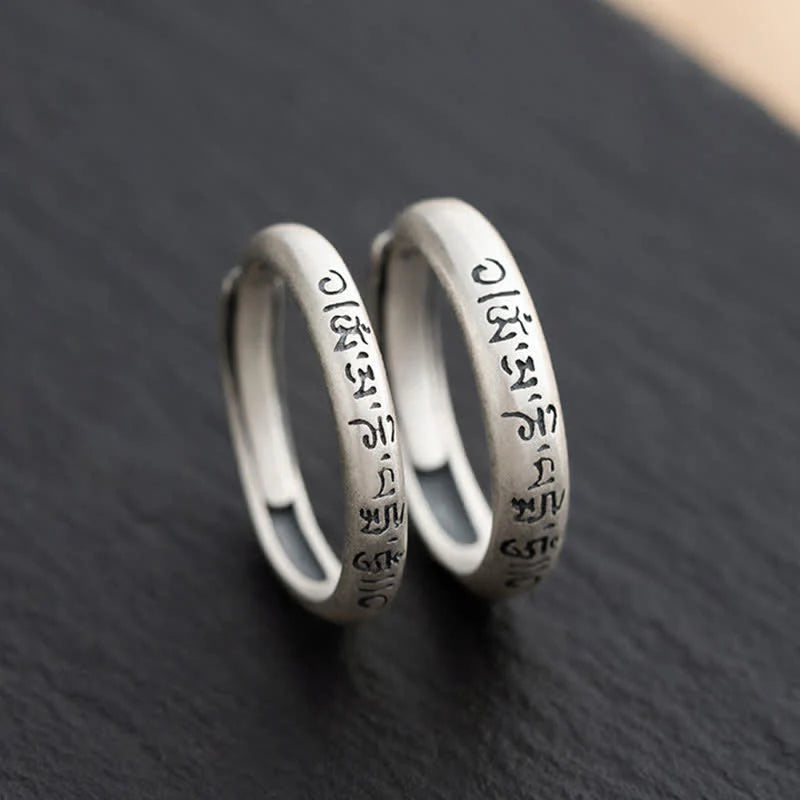 Buddha Stones 990 Sterling Silver Six True Words Om Mani Padme Hum Love Peace Ring (Extra 35% Off | USE CODE: FS35)