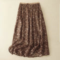 Buddha Stones Floral A-line Elastic Waist Cotton Linen Women's Skirt With Pockets