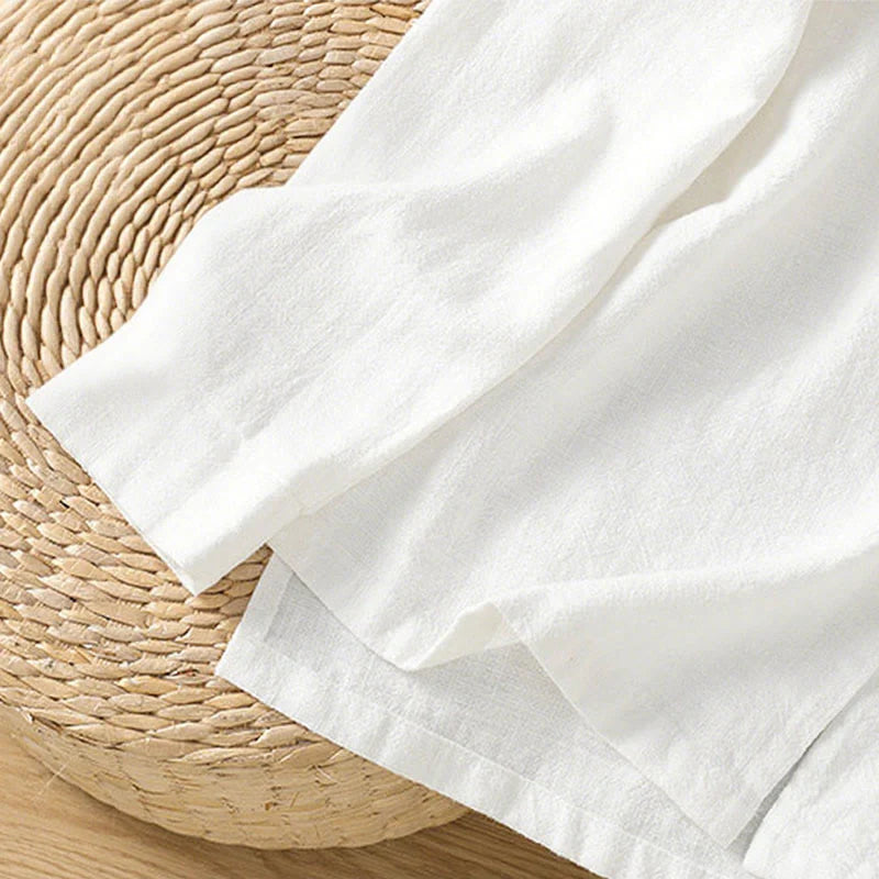 Buddha Stones Spring Solid Color Simple Hem Slit Design Cotton Linen Women's Shirt