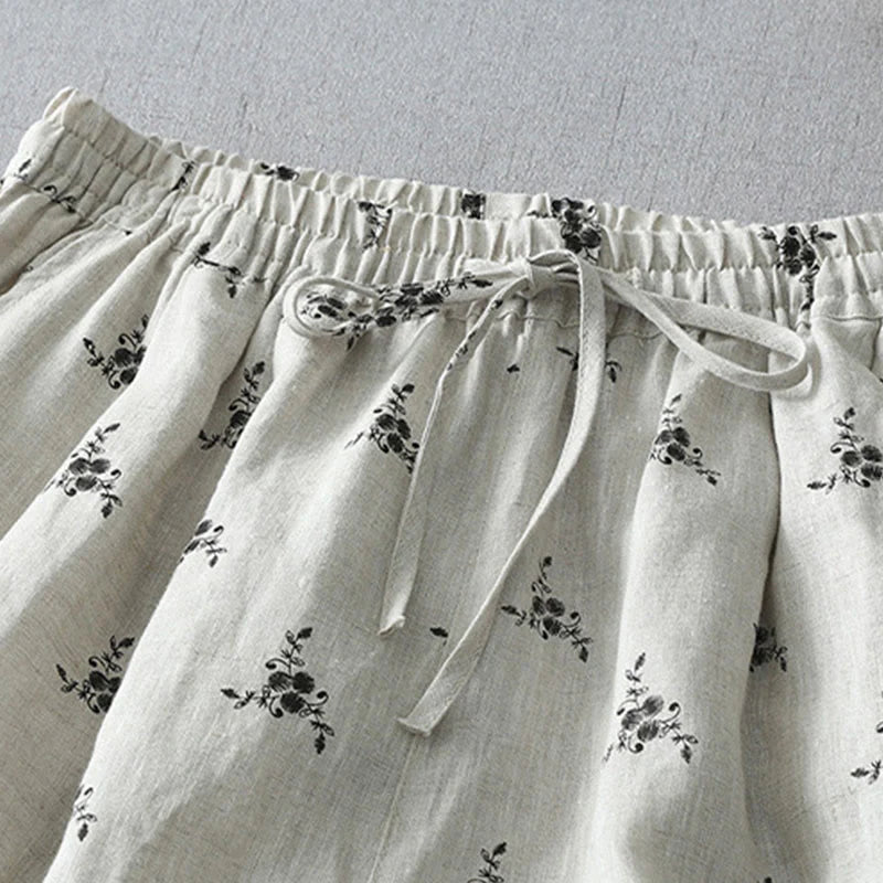 Buddha Stones Polka Dot Floral Pattern Pattern Women's Cotton Linen Harem Pants With Pockets