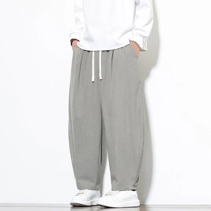 Buddha Stones Men's Plain Pure Cotton Corduroy Ankle-Length Harem Pants With Pockets
