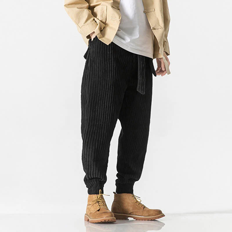 Buddha Stones Winter Solid Color Men's Ankle-Length Corduroy Pants With Pockets