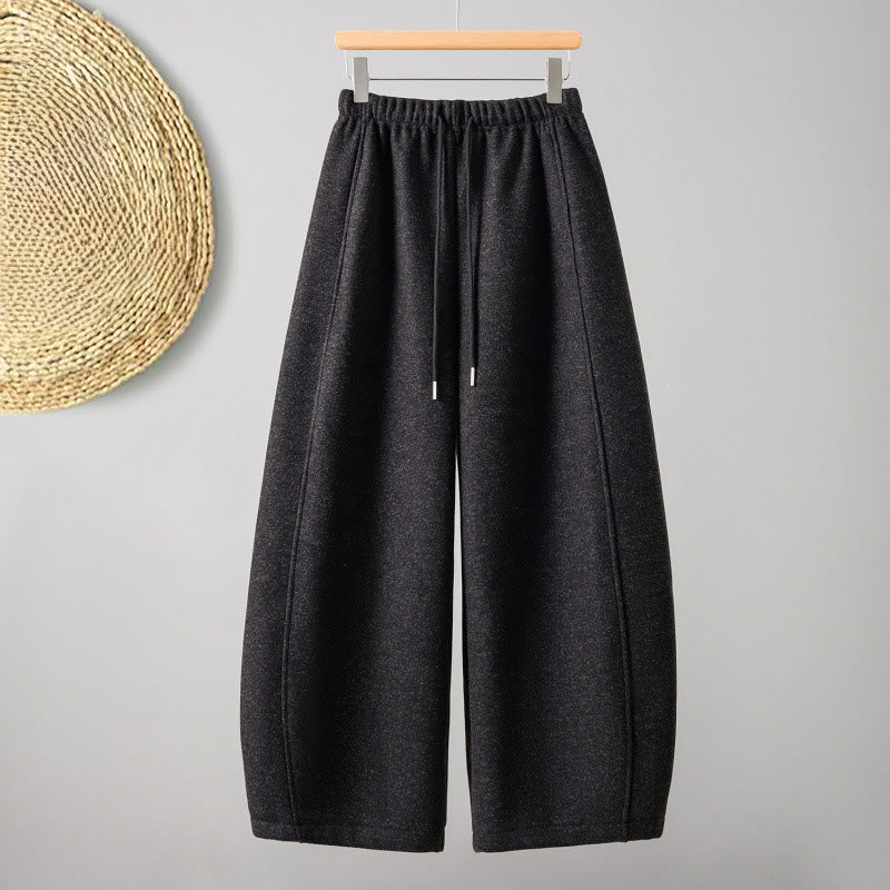 Buddha Stones Plain Cotton Lace-Up Design Thick Women's Pants With Pockets
