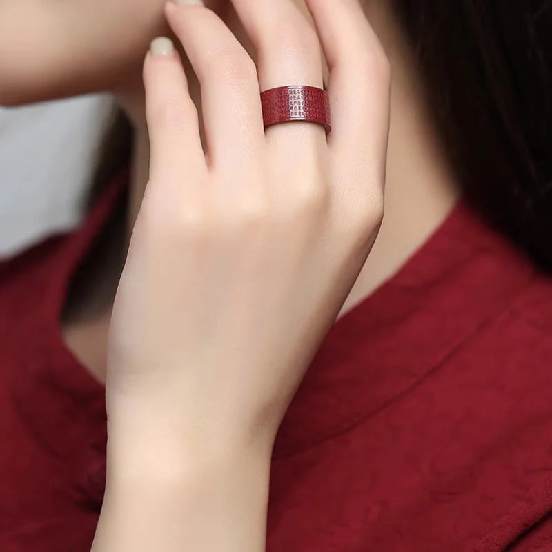 Buddha Stones Cinnabar Om Mani Padme Hum Heart Sutra Blessing Ring