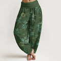 Buddha Stones Cotton Bamboo Geometric Flowers Pattern Women's Elastic Waist Harem Pants